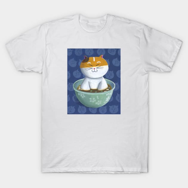 Mochi the Cat Chillin in Miso Soup T-Shirt by drawingnikki